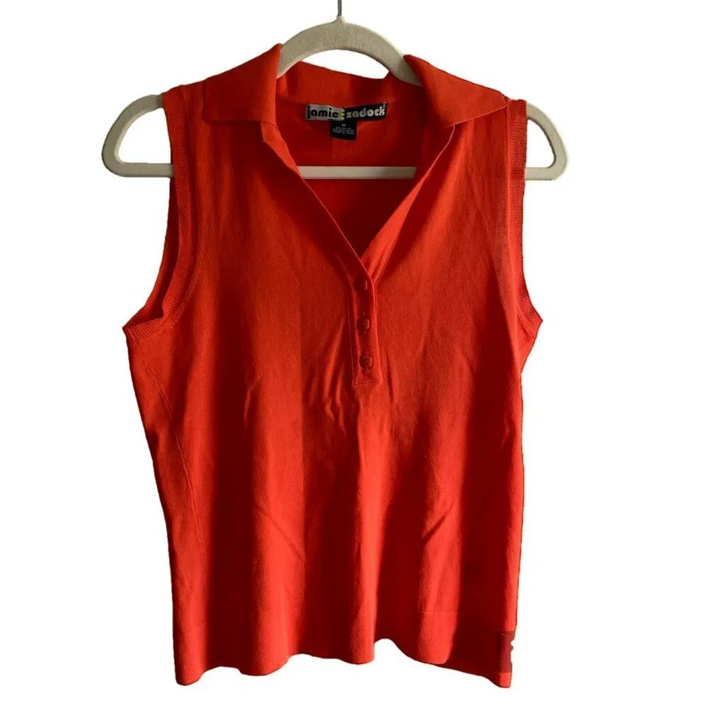 JAMIE Sadock Lightweight Knit Golf Polo Tank Top Size M Orange